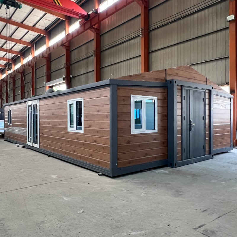 40ft Expandable Container House with Sloped Roof, Security Door & Side Glass Sliding Door